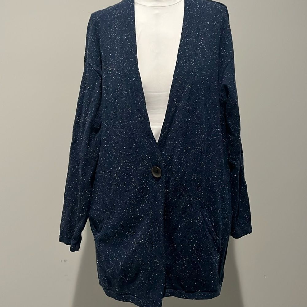 J JILL blue speckled cardigan sweater. One button closure. XL